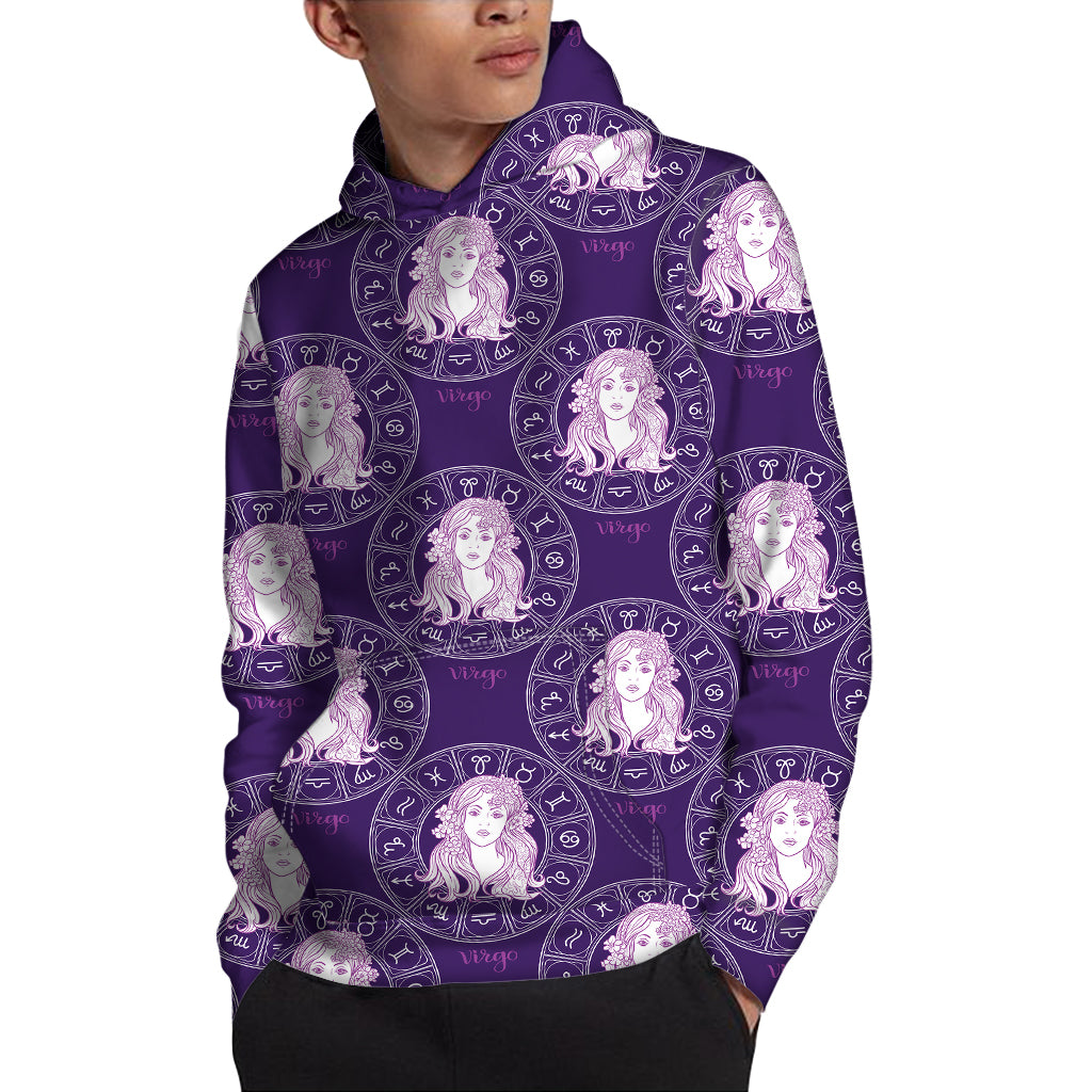 Purple Virgo Zodiac Pattern Print Pullover Hoodie