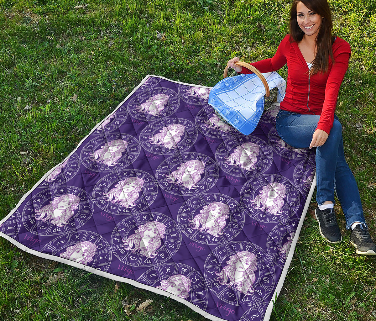Purple Virgo Zodiac Pattern Print Quilt