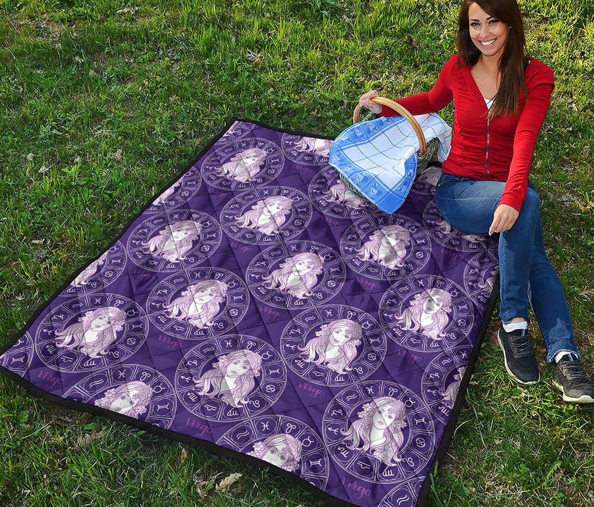 Purple Virgo Zodiac Pattern Print Quilt