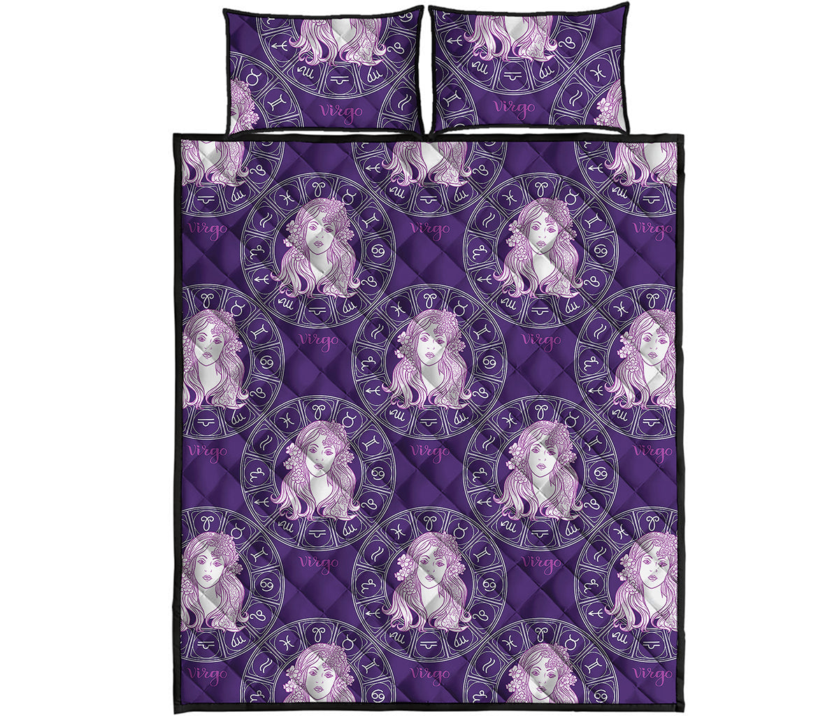 Purple Virgo Zodiac Pattern Print Quilt Bed Set