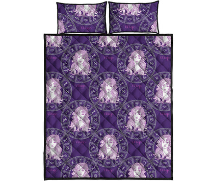 Purple Virgo Zodiac Pattern Print Quilt Bed Set