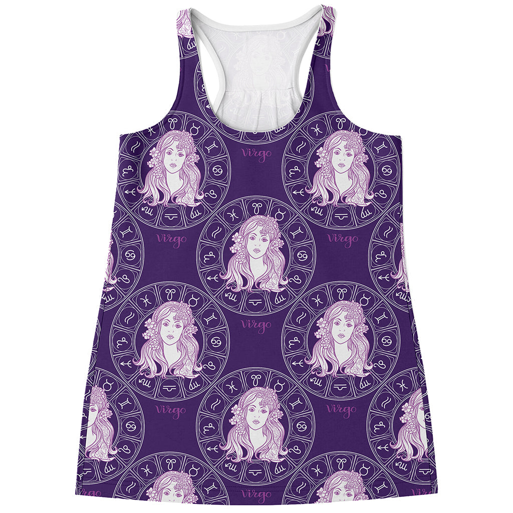 Purple Virgo Zodiac Pattern Print Women's Racerback Tank Top