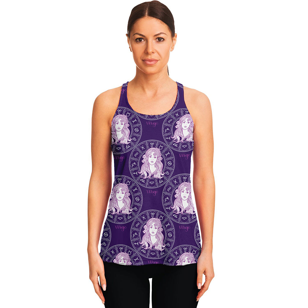 Purple Virgo Zodiac Pattern Print Women's Racerback Tank Top