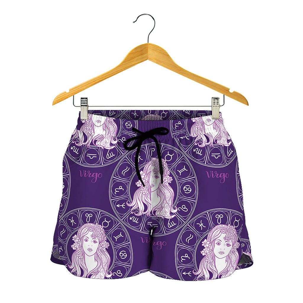 Purple Virgo Zodiac Pattern Print Women's Shorts