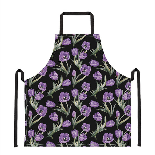 Purple Watercolor Tulip Pattern Print Apron
