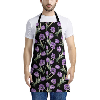 Purple Watercolor Tulip Pattern Print Apron