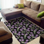Purple Watercolor Tulip Pattern Print Area Rug