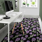 Purple Watercolor Tulip Pattern Print Area Rug