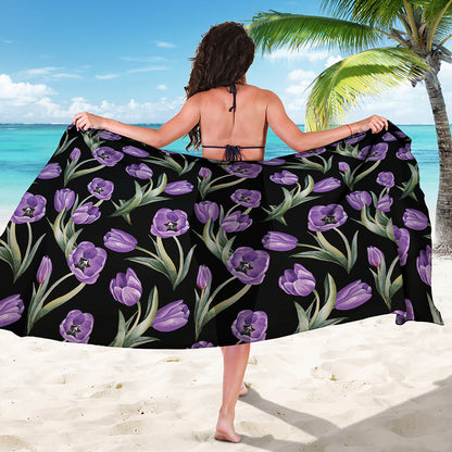 Purple Watercolor Tulip Pattern Print Beach Sarong Wrap