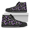 Purple Watercolor Tulip Pattern Print Black High Top Sneakers