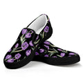 Purple Watercolor Tulip Pattern Print Black Slip On Sneakers