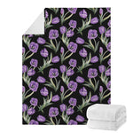 Purple Watercolor Tulip Pattern Print Blanket
