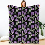Purple Watercolor Tulip Pattern Print Blanket