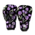 Purple Watercolor Tulip Pattern Print Boxing Gloves