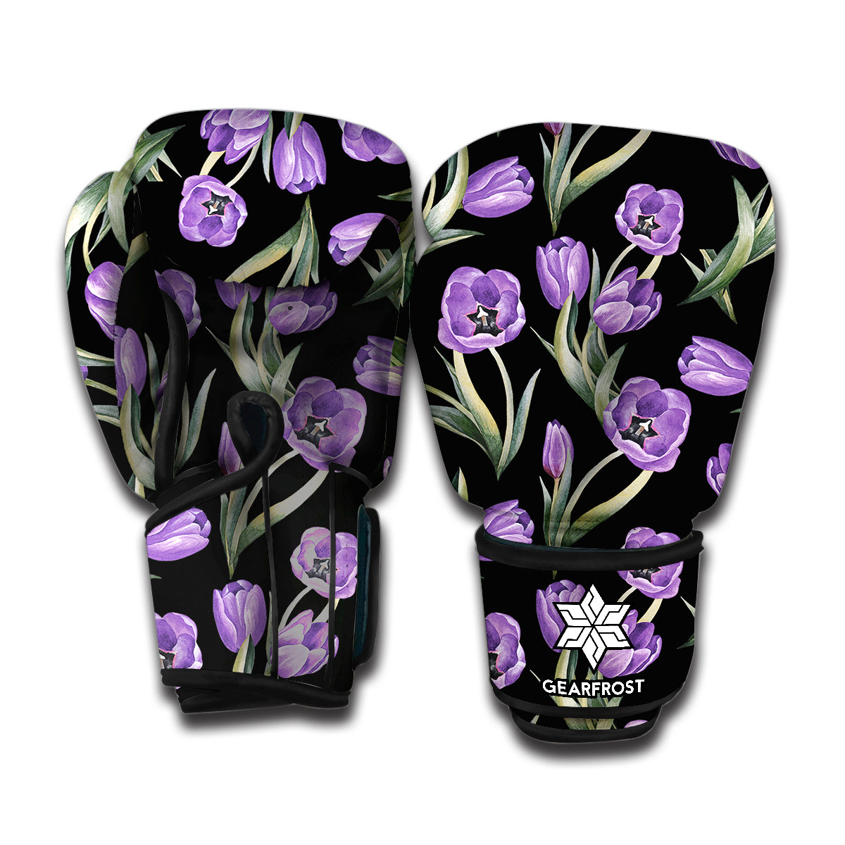 Purple Watercolor Tulip Pattern Print Boxing Gloves
