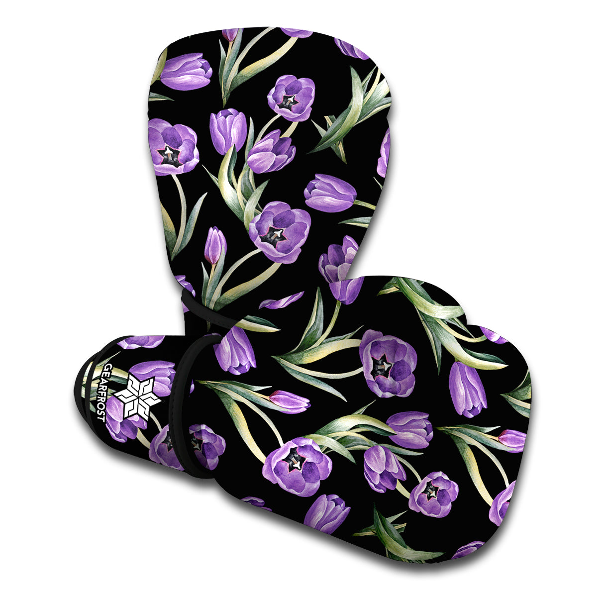 Purple Watercolor Tulip Pattern Print Boxing Gloves