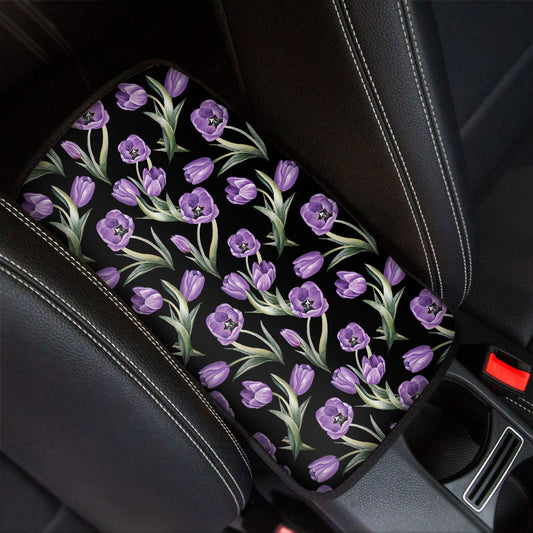 Purple Watercolor Tulip Pattern Print Car Center Console Cover