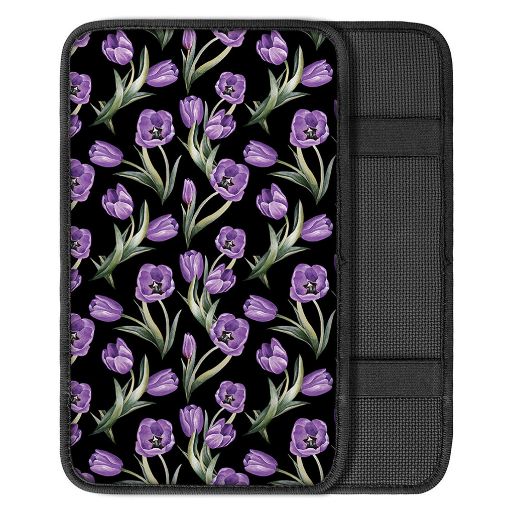 Purple Watercolor Tulip Pattern Print Car Center Console Cover