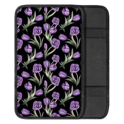 Purple Watercolor Tulip Pattern Print Car Center Console Cover