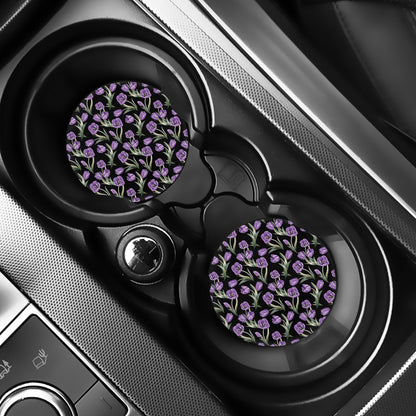 Purple Watercolor Tulip Pattern Print Car Coasters