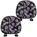 Purple Watercolor Tulip Pattern Print Car Headrest Covers