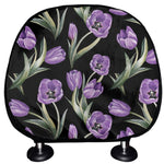 Purple Watercolor Tulip Pattern Print Car Headrest Covers
