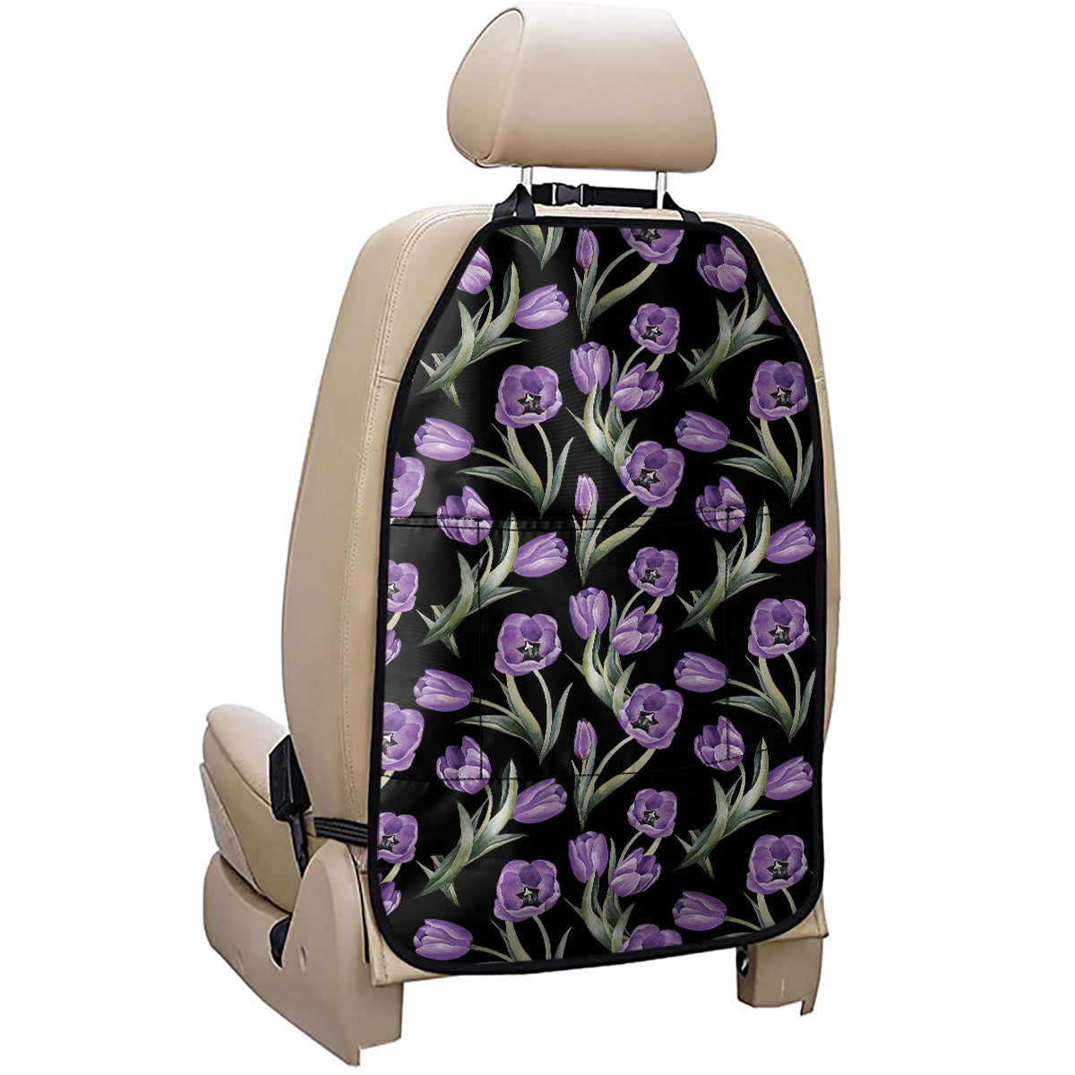 Purple Watercolor Tulip Pattern Print Car Seat Organizers