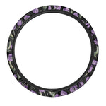 Purple Watercolor Tulip Pattern Print Car Steering Wheel Cover