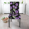 Purple Watercolor Tulip Pattern Print Dining Chair Slipcover