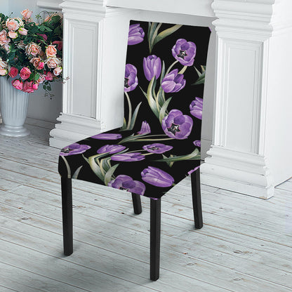 Purple Watercolor Tulip Pattern Print Dining Chair Slipcover