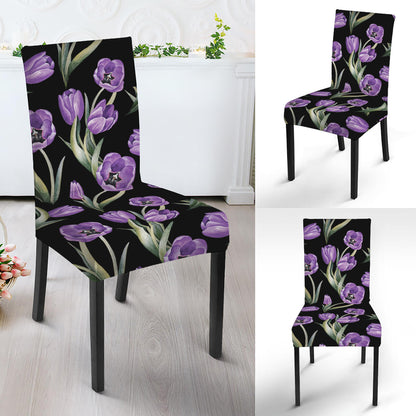 Purple Watercolor Tulip Pattern Print Dining Chair Slipcover
