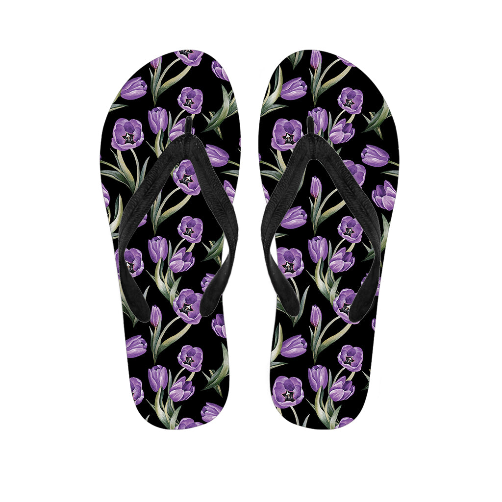 Purple Watercolor Tulip Pattern Print Flip Flops