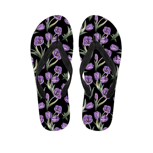 Purple Watercolor Tulip Pattern Print Flip Flops