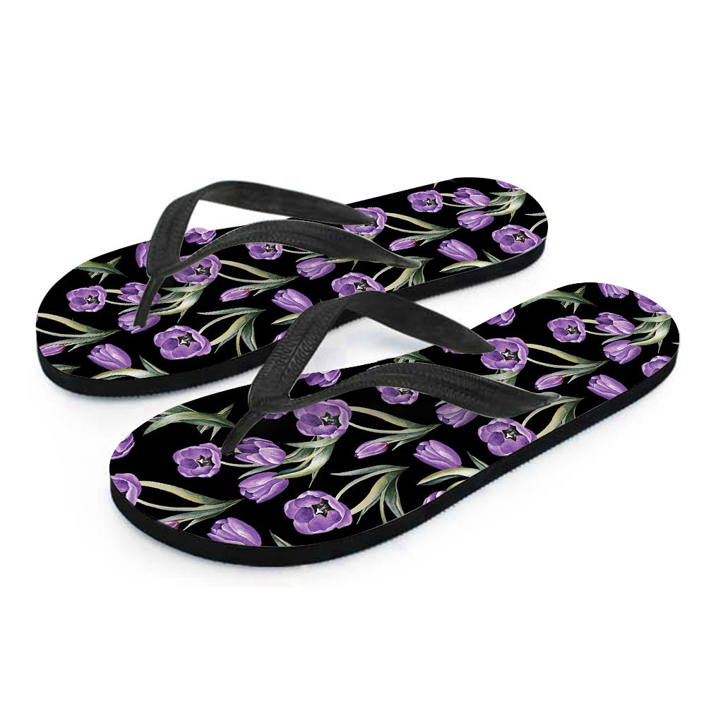 Purple Watercolor Tulip Pattern Print Flip Flops