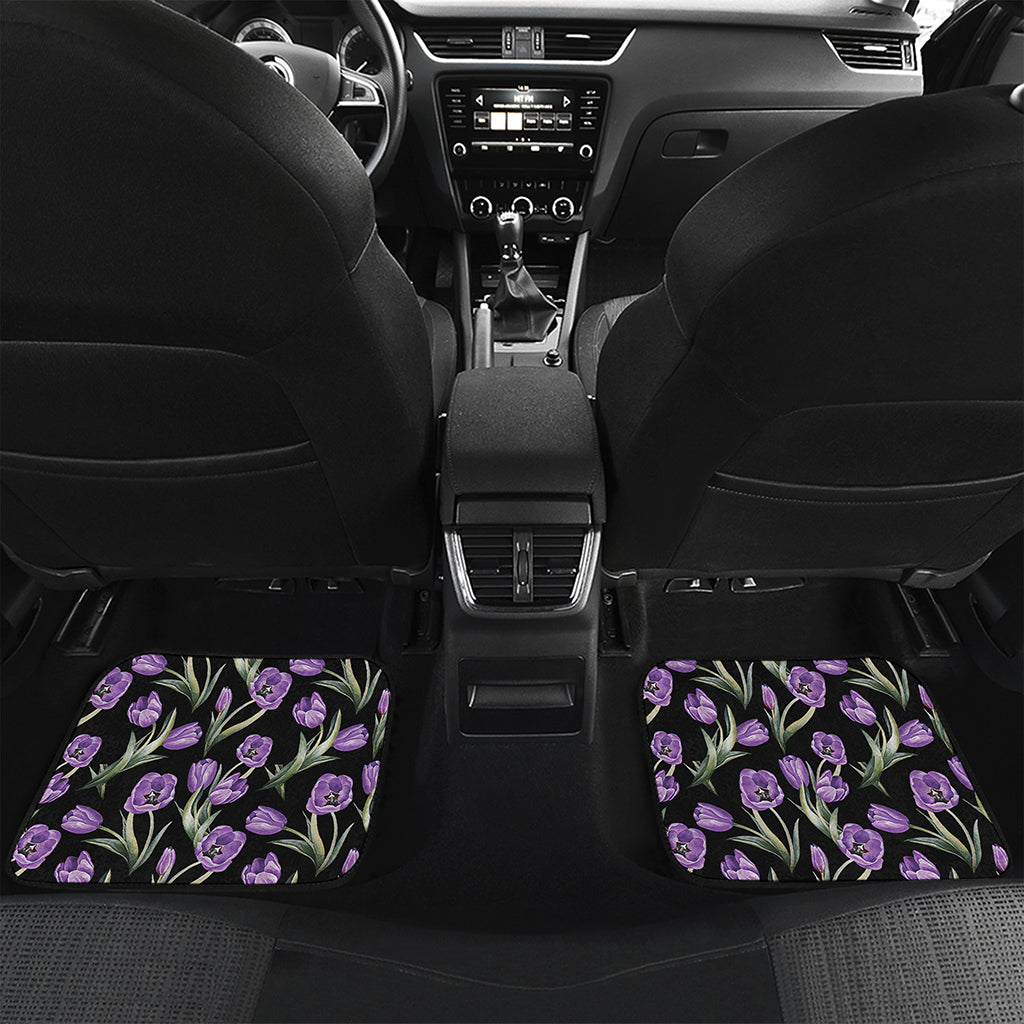 Purple Watercolor Tulip Pattern Print Front and Back Car Floor Mats