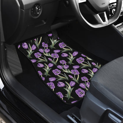 Purple Watercolor Tulip Pattern Print Front and Back Car Floor Mats