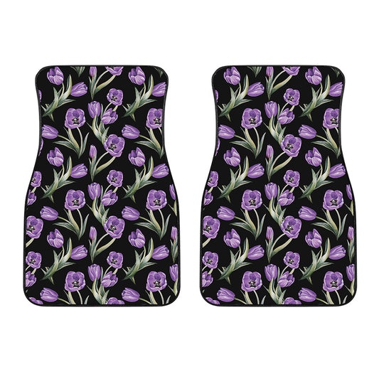 Purple Watercolor Tulip Pattern Print Front Car Floor Mats