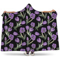 Purple Watercolor Tulip Pattern Print Hooded Blanket