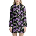 Purple Watercolor Tulip Pattern Print Pullover Hoodie Dress