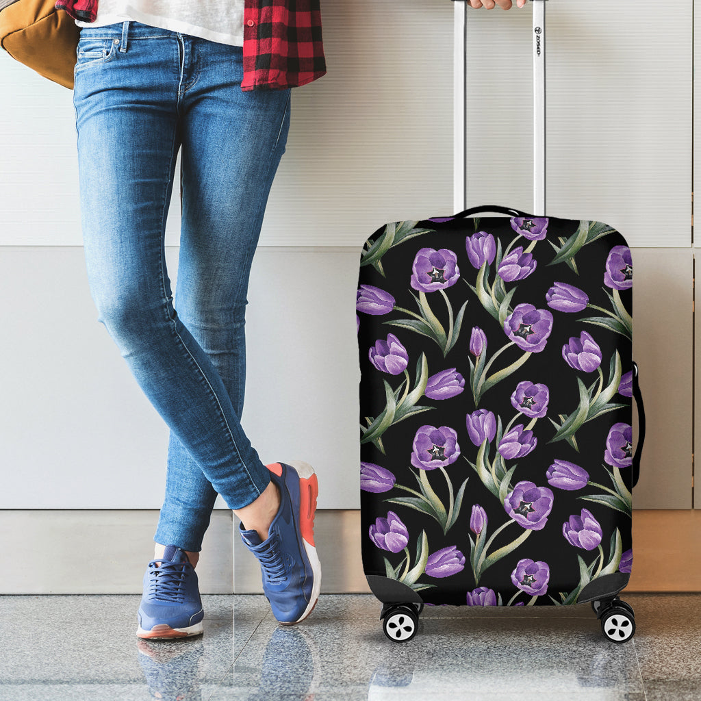 Purple Watercolor Tulip Pattern Print Luggage Cover