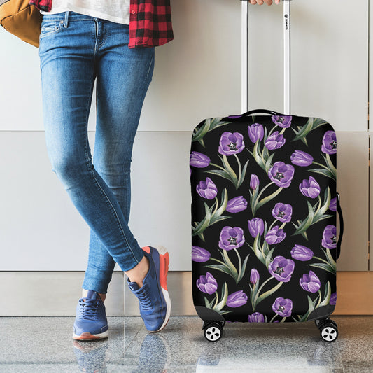 Purple Watercolor Tulip Pattern Print Luggage Cover