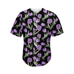 Purple Watercolor Tulip Pattern Print Men's Baseball Jersey