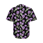 Purple Watercolor Tulip Pattern Print Men's Baseball Jersey