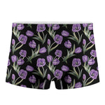 Purple Watercolor Tulip Pattern Print Men's Boxer Briefs
