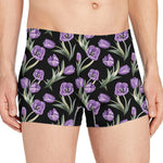 Purple Watercolor Tulip Pattern Print Men's Boxer Briefs