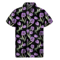 Purple Watercolor Tulip Pattern Print Men's Short Sleeve Shirt