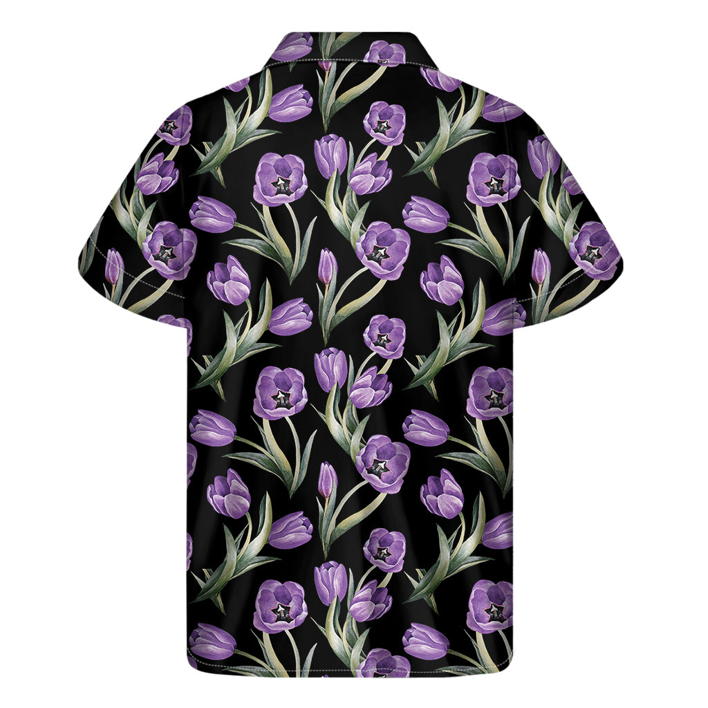 Purple Watercolor Tulip Pattern Print Men's Short Sleeve Shirt