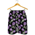Purple Watercolor Tulip Pattern Print Men's Shorts