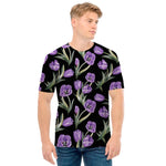 Purple Watercolor Tulip Pattern Print Men's T-Shirt