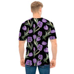 Purple Watercolor Tulip Pattern Print Men's T-Shirt